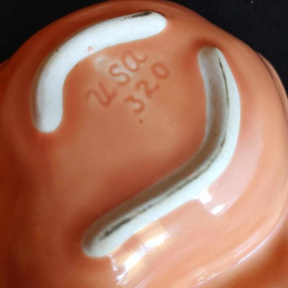 VTG Belmar Of California Pottery Pear Dish USA 320 Peach Double Bowl Set of 2 - Picture 7 of 9